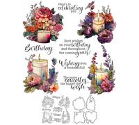 Peony Flowers Stamps and Die Cuts for Card Making Aromatherapy Candle Transparent Silicone Clear Stamp and Metal Cutting Dies Sets for DIY Scrapbooking Paper Crafting Seals Decorative Supplies