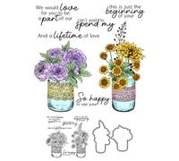 Peony Flowers Stamps and Die Cuts for Card Making Vase Transparent Silicone Clear Stamp and Metal Cutting Dies Sets for DIY Scrapbooking Paper Crafting Seals Decorative Supplies