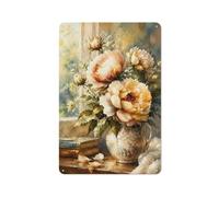 Peony Flowers Still Life Painting Metal Wall Sign 30x20cm Home Decor | For a home visit, decorative wall signs make an easy decor gift for bar and café enthusiasts.