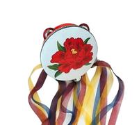 Peony Flowers Tambourines for Adults Hand-Made Embroidery, Tamborine for Dance Accompaniment Hand Drum Portable Metal Jingles(7inch,B)