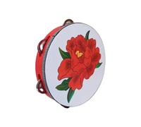 Peony Flowers Tambourines for Adults Hand-Made Embroidery, Tamborine for Dance Accompaniment Hand Drum Portable Metal Jingles(7inch,A)