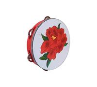 Peony Flowers Tambourines for Adults Hand-Made Embroidery, Tamborine for Dance Accompaniment Hand Drum Portable Metal Jingles(6inch,A)