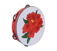 Peony Flowers Tambourines for Adults Hand-Made Embroidery, Tamborine for Dance Accompaniment Hand Drum Portable Metal Jingles(8inch,A)
