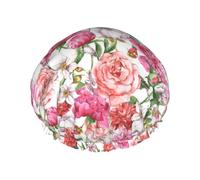 Peony Garden Reusable Luxury Shower Cap For Women, Double Layer Protective Elastic For Ladies Salon Spa