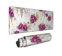 Peony Large Mouse Pad, Floral Vintage Wisteria Cherries Blossom Spring Peach Rubber Smooth Big Keyboard Mousepad Accessories for Office Home Computer Laptop 16x36 Inch