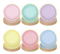 peony man 48 Pcs Pastel Scalloped Paper Plates Disposable Macaron Party Plates 9 Inch Gold Edge Colorful Dinner Plates Pastel Rainbow Dessert Plates for Wedding Birthday Baby Shower Party Supplies
