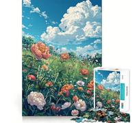 Peony Meadow Comic Style Jigsaw Puzzles 1000 Piece for Teenagers Mental Logic Toy Calm Escape Fine Edge Art Collectible (50x75cm)