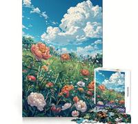 Peony Meadow Comic Style Jigsaw Puzzles 1000 Piece for Teenagers Mental Logic Toy Calm Escape Fine Edge Art Collectible (50x75cm)