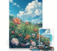 Peony Meadow Comic Style Jigsaw Puzzles for Teenagers 1000 Pieces Wise Think Toy Leisure Fun Clear Cut Wall Art Decor (38x52cm)