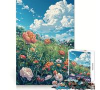 Peony Meadow Comic Style Jigsaw Puzzles for Teenagers 1000 Pieces Wise Think Toy Leisure Fun Clear Cut Wall Art Decor (38x52cm)