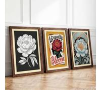 Peony Meditations Botanical Set of 3 Framed Wall Art Prints A4