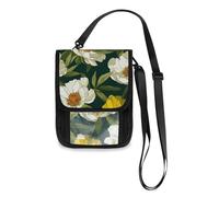 Peony Olive White Travel Wallet Passport Holder Hidden Neck pouching Slim Lightweight Crossbody Bag with Adjustable Strap