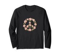 Peony Pink Peace Sign Floral Peaceful Retro Bloom Symbol Long Sleeve T-Shirt