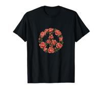 Peony Pink Peace Sign Floral Peaceful Retro Bloom Symbol T-Shirt