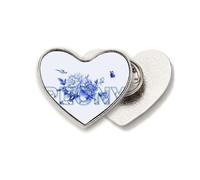 Peony Porcelain Blue Quiet Heart Metal Pin Brooch Clip Love