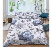 Peony Printed Single Duvet Cover Set Butterflies Bedding Set Ultrasoft Microfiber Quilt Cover 155x220 cm with Zipper and 2 Pillowcases for Single Bed D.318