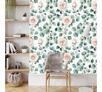 Peony Rose Flower Peel and Stick Wallpaper 0.45×5 m Watercolor Style Removable Self Adhesive Contact Paper Thicken Waterproof Matte Wall Paper for Living Room Bedroom Wall Furniture Decorate