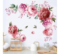 Peony Rose Flower Wall Sticker DIY Home Decor Decal for Living Room Bedroom Background PVC Removable Vinyl Art 2 Pieces Set