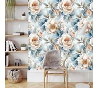 Peony Rose Flower Wallpaper Self-Adhesive 0.3×3 m Watercolor Style Matte Contact Paper Removable Thicken Waterproof Peel and Stick Wall Paper for Home Wall Decoration Furniture Renovation