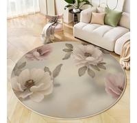 Peony Rose Round Rug 90cm, Washable Pink Circle Rug, Elegant Retro Floral Round Area Rug with Upgrade Non Slip Material, Non Shedding Carpet for Living Room Sofa Entryway Nursery
