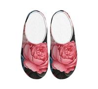 Peony Rose Women's Slippers Flannel House Slippers for Men Butterfly Flower Non-Slip Warm Winter Shoes for Indoor Outdoor UK 9-10