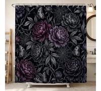 Peony Shower Curtain, Gothic Floral Butterfly Spiderweb Halloween Black Polyester Waterproof Toile Cloth Shower Curtains Decor for Bathroom Guest Room 72x72 Inch