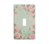 Peony Single Light Switch Cover Plate, Floral Romantic Butterfly Leaf Spring Green Plastic Standard Size Wall Switch Plates Accents for New Apartment Home Bedroom Office Decor (Single)