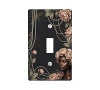 Peony Single Light Switch Cover Plate, Vintage Elegant Leaves Pearls None Black Plastic Standard Size Switch Plate Decorative for Home Living Room Bedroom Bathroom Decor (Single)