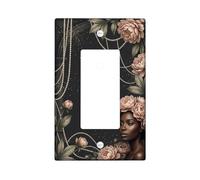 Peony Single Rocker Light Switch Cover, Vintage Elegant Leaves Pearls None Black Plastic Standard Size Decorative Wall Plates for Home Living Room New Apartment Decor