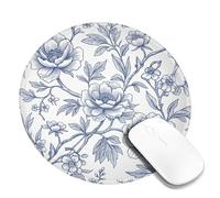 Peony Small Mouse Pad, Floral Vintage Branch Leaf Navy Round Rubber Washable Aesthetic Mousepads for Desk Desk Decor for Office Home Dorm Laptop Round 8x8 Inch