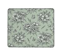 Peony Small Mouse Pad, Floral Vintage Butterfly Lavender Spring Green Square Rubber Smooth Portable Mini Desk Mousepad Desk Decor for Office Home Dorm Laptop Square 8x10 Inch