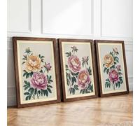 Peony Study Trio Botanical Set of 3 Framed Wall Art Prints A2 (59.4×42cm)