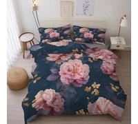 Peony Super King Duvet Cover Sets, Pink Floral Flower Bedding Sets Double-Sided Printing, Soft Microfiber Quilt Cover With Zip Fastening + 2 Pillowcase, 260x220 M&-103