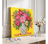 Peony Vase DIY Button Art Kit with Frame 11.81x11.81inch Button Painting Craft Set for Adults Beginners Arts Crafts Home Decoration