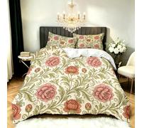 Peony Vines Duvet Cover Double Pastoral Style Bedding Set 3D Print Soft Microfiber Quilt Covers 200x200 cm with Zipper Closure and 2 Pillowcases 50x75 cm for Adults N.503