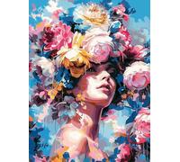 Peony Woman Paint by Numbers for Adults with Frame, Large Paint by Number Canvas Kits, DIY Color Oil Painting Acrylic Paints with Brushes, Hobbies for Adults Women, Home Wall Decor Gifts 50x70cm J8-87
