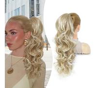 PEONYMEBEAUTY 22 inch Hair Extensions Clip in,Multi-layered Fluffy Thick Drawstring Ponytail Blonde Ponytail Extension Synthetic Hair Pieces for Women for Daily Use Blonde Highlight
