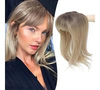 Peonymebeauty 4"X5" Base Clip in Fringe Hair Topper, 360°Cover Fake Bangs Hair Toppers for Women 18 Inch Natural Straight Hairpieces Add Volume Fiber Wiglets Ladies(Ombre Brown Blonde)