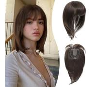 Peonymebeauty 4"X5" Base Clip in Fringe Hair Topper, 3D Cover Bangs for Thinning Hair Women 12 Inch Synthetic Fiber Natural Straight Short Bob Hairpieces Add Volume Wiglets Ladies(Chocolate Brown)