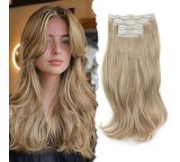 Peonymebeauty Blonde Hair Extensions, 20 Inch Clip in Hair Extension Invisible Soft Lace Synthetic Body Wavy Hairpieces for Women Seamless Blending(Blonde with Highlights)