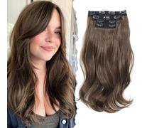 Peonymebeauty Brown Hair Extensions, 4PCS Clip in Hair Extension Body Wavy Seamless Natural Soft Lace Weft 20 Inch Synthetic Hairpieces for Women Girls Smooth&Silky Effortless Styling