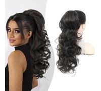 PEONYMEBEAUTY Ponytail Extension, Multi-layered Fluffy Thick Clip in Ponytail Hair Extensions 22" Long Wavy Curly Drawstring Ponytail Natural Soft Synthetic Hair Pieces for Women Clip in Black Brown