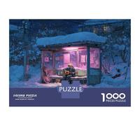 People at Bus Stops Puzzles 1000 Piece for Adults Jigsaw Puzzles Winter Night Impossible Puzzle Educational Games Gifts 38x26cm/1000pcs