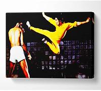 People Bruce Lee Flying Kick Canvas Print Wall Art - Canvas Art Large 26 x 40 Inches