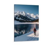 People Cross Lakes Wall Art, 08x12inch(20x30cm) Vertical Canvas Wall Art Prints, Modern Home Hanging Decor for Living Room, Bedroom, Office, Framed/Unframed, Frame-style