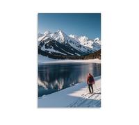 People Cross Lakes Wall Art, 24x36inch(60x90cm) Vertical Canvas Wall Art Prints, Modern Home Hanging Decor for Living Room, Bedroom, Office, Framed/Unframed, Unframe-style