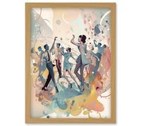 People Dancing to Music on the Dancefloor Modern Soft Pastel Watercolour Painting Artwork Framed Wall Art Print A4 Artery8 Light Oak One Size