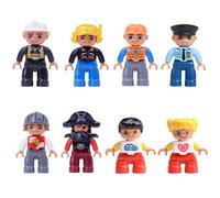 People Figures, 8 Pack Building Blocks Characters for Creative Play, Includes Pirate, Police, Pilot, Engineer, and More, Learning Toys for Children Aged 3-8