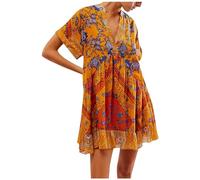 People Free Dupes/Lookalikes, People Free Doop, People Free Hot Shot Mini Dress, People Free Dupe, People Free Movement, Floral Boho Summer Dress Patchwork V Neck Ruffle Y2k Dresses Orange(Color:Orang