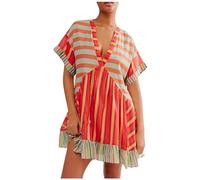 People Free Dupes/Lookalikes, People Free Doop, People Free Hot Shot Mini Dress, People Free Dupe, People Free Movement, Floral Boho Summer Dress Patchwork V Neck Ruffle Y2k Dresses Orange(Color:Orang